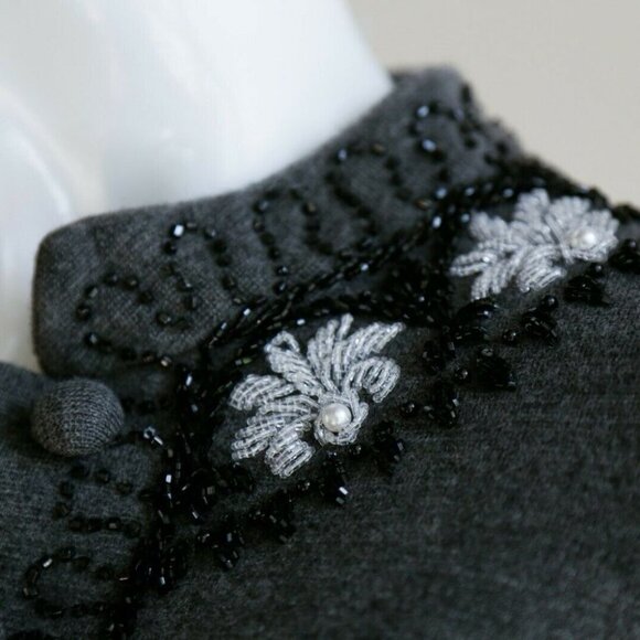 Vintage A line Wool Knit Beaded Floral Tunic  or Mini Dress XS/S - Picture 5 of 12